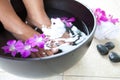 Feminine feet in foot spa bowl