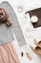 Feminine flat lay, fashion bloggers beauty objects