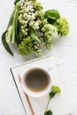 Feminine flatlay with spring flowers