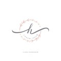 Feminine floral letter H. beautiful caligraphic monogram flourish leaf boutique logo vector template stock illustration