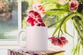 Feminine floral White blank coffee Mug Mockup. P