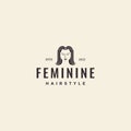 Feminine hair long style hipster logo design vector