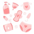 Feminine hygiene items collection in flat style