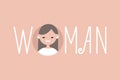Feminine illustrated sign Woman. A portrait of brunette girl