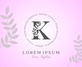 Feminine Letter K Logo with Nature Leaves Texture Design Logo Icon. Creative Beauty Alphabetical Beauty Nature Logo Template Royalty Free Stock Photo
