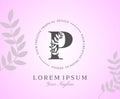 Feminine Letter P Logo with Nature Leaves Texture Design Logo Icon. Creative Beauty Alphabetical Beauty Nature Logo Template Royalty Free Stock Photo