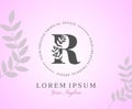 Feminine Letter R Logo with Nature Leaves Texture Design Logo Icon. Creative Beauty Alphabetical Beauty Nature Logo Template Royalty Free Stock Photo