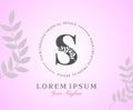 Feminine Letter S Logo with Nature Leaves Texture Design Logo Icon. Creative Beauty Alphabetical Beauty Nature Logo Template Royalty Free Stock Photo