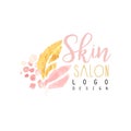 Feminine logo design for spa salon with abstract pattern. Label with pink and golden gentle colors. Healthcare and