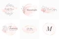 Feminine logos collection, hand drawn modern minimalistic and floral and watercolor badge templates for branding, identity,