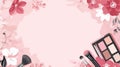 Floral Beauty Background with Makeup Palette and Brushes Royalty Free Stock Photo