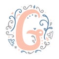 Feminine Monogram Design ` G ` letter alphabet - art nouveau style