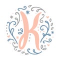 Feminine Monogram Design ` K ` letter alphabet - art nouveau style