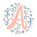 Feminine Monogram Design ` A ` letter alphabet - art nouveau style