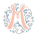 Feminine Monogram Design ` M ` letter alphabet - art nouveau style