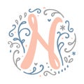 Feminine Monogram Design ` N ` letter alphabet - art nouveau style