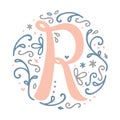 Feminine Monogram Design ` R ` letter alphabet - art nouveau style