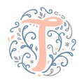 Feminine Monogram Design ` T ` letter alphabet - art nouveau style