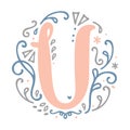 Feminine Monogram Design ` U ` letter alphabet - art nouveau style