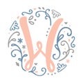 Feminine Monogram Design ` W ` letter alphabet - art nouveau style