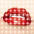 Feminine mouth, lips, vector circle color tone dots.
