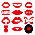 Feminine mouth, red lips set.