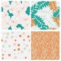Beautiful tropical leaves and sky full of stars kids seamless pattern design set Royalty Free Stock Photo