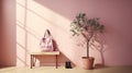 Feminine Pink Hall Tree With Plant And Shoes On Bench Royalty Free Stock Photo