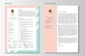 Feminine resume with infographic design. Stylish CV set for wome