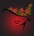 Feminine silhouette in a hat with red roses Royalty Free Stock Photo