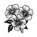 Feminine Sticker Art: Black And White Hibiscus Flowers Woodcut Drawing