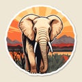 Feminine Sticker Art: Elephant Illustration On Desert Landscape