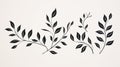 Feminine Sticker Art: Minimalist Outlines Of Leaves On White Background