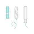 Feminine tampon, tampon in plastic pack, swab with applicator. Menstruation days. Vector illustration a white background Royalty Free Stock Photo