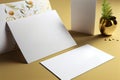 Feminine wedding desktop mock-up with blank paper card, AI Generated Royalty Free Stock Photo