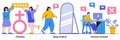Feminism, body positive, internet criticism concept with tiny people. Social activism abstract vector illustration set. Girl power