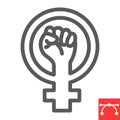 Feminism line icon, fist and protest, women resist sign vector graphics, editable stroke linear icon, eps 10. Royalty Free Stock Photo