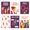 Feminism movement cards collection on white background