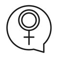 Feminism movement icon, gender sign talk bubble, female rights pictogram line style