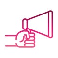 Feminism movement icon, hand with advertising megaphone female rights gradient style