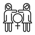 Feminism movement icon, women equality female rights pictogram line style