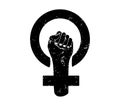 Feminism protest symbol with Grunge texture isolated. Women resist symbol Black and white. Vector