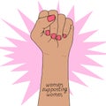 Feminism symbol. Fighting fist of a woman.