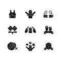 Feminist activity black glyph icons set on white space