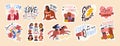 Feminist and body positive vector stickers set. Female movements cartoon badges with inspirational quotes. Women