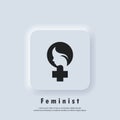 Feminist icon. Female woman feminism sign. Protest hand with woman face. Vector EPS 10. UI icon. Neumorphic UI UX white user Royalty Free Stock Photo