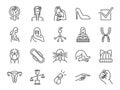 Feminist icon set. Included the icons as user feminine, girl power, pregnant women, feminism sign, woman salary, laws, body, right