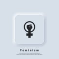 Feminist logo. Girl power icon. Woman s hand with fist. Symbol of feminist movement icon outline. Vector. UI icon. Neumorphic UI Royalty Free Stock Photo