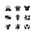 Feminist movement black glyph icons set on white space