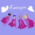 Feminist poster with four female superheroines 